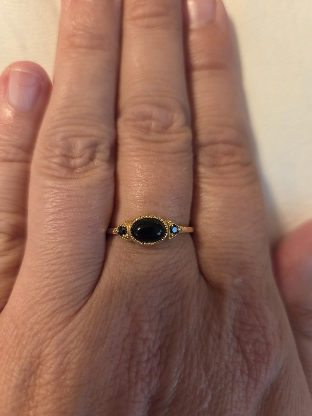Gold-Tone Black Stone Delicate Halo Ring